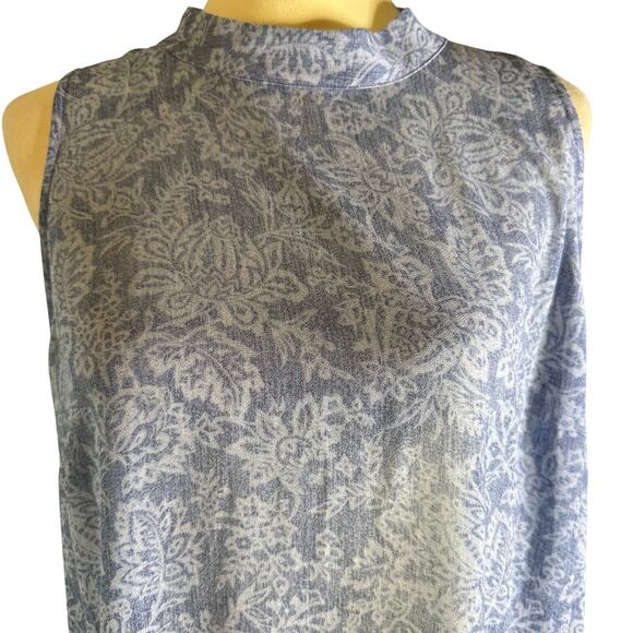 MICHAEL Michael Kors Blue & White Sleeveless Mock Neck Sheer Floral Top, Size XL - Picture 1 of 7